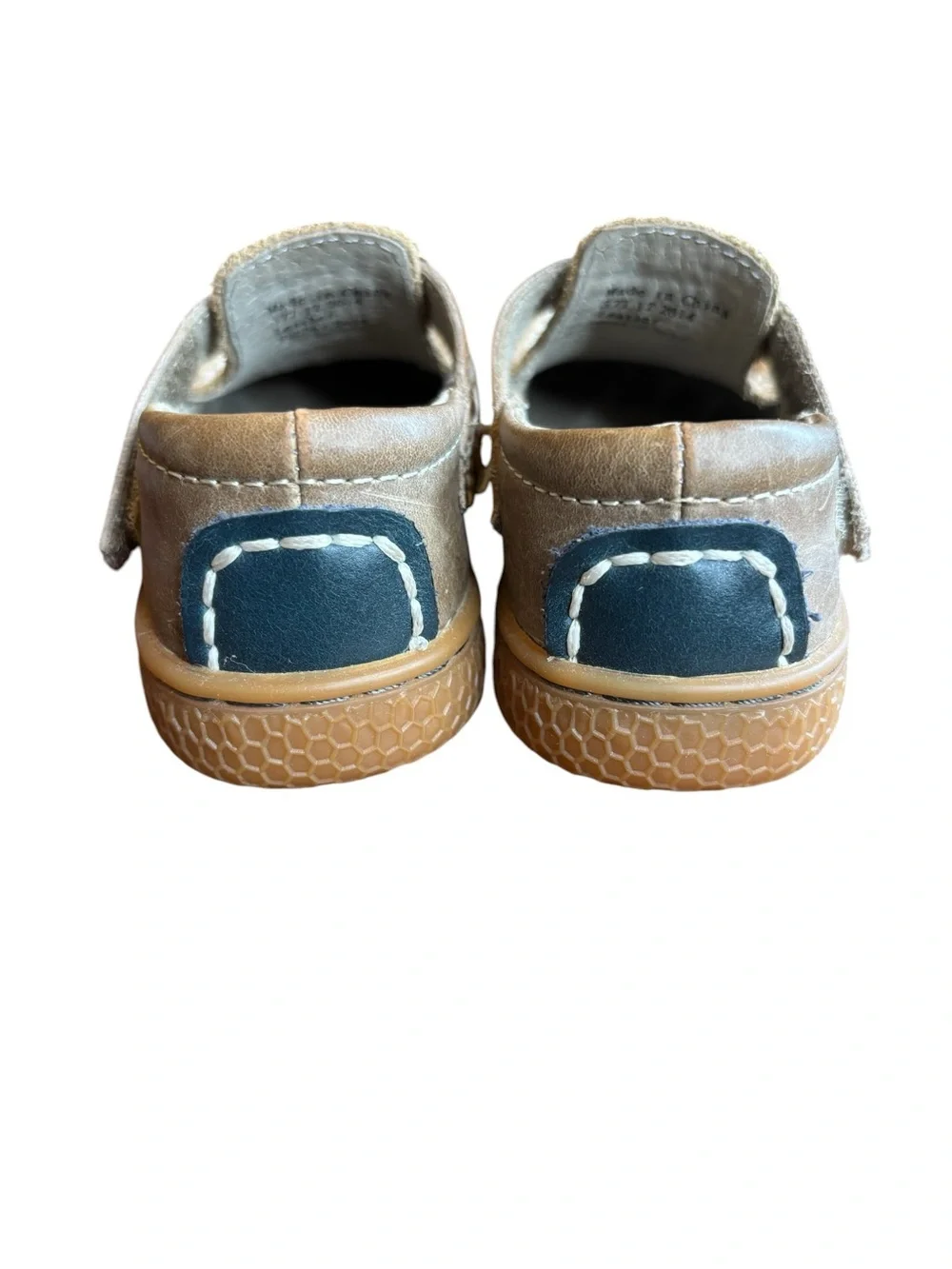 Livie and Luca Toddler Boys Shoes Size 5 Leather Hook and Loop Tan Navy Neutral